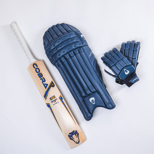 NAVY PADS & GLOVES BAT BUNDLE - CUSTOM BAT, PRO PADS NAVY  & PRO GLOVES NAVY