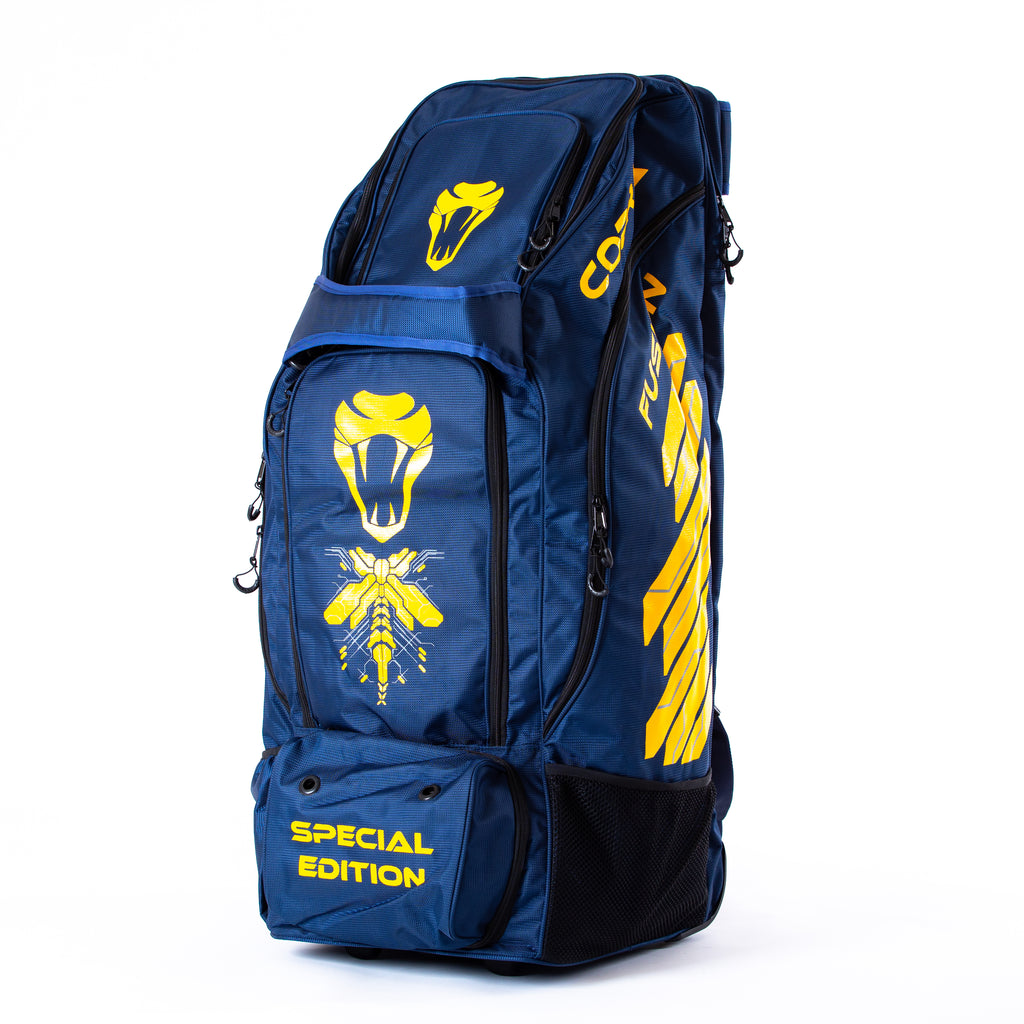 SPECIAL EDITION HYBRID WHEELIE/DUFFLE BAG - FUSION(BLUE/YELLOW) - Cobra Cricket 