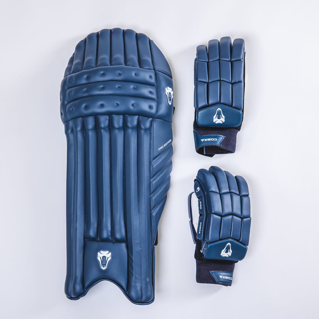 PRO EDITION NAVY PADS & NAVY GLOVES BUNDLE - Cobra Cricket 