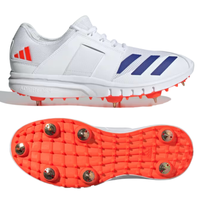 2024 ADIDAS HOWZAT SPIKE 20 CRICKET SHOES - WHITE/BLUE/RED - Cobra Cricket 